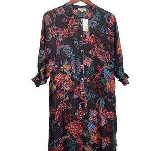 NWT Chenault Sheer Kimono Cover Sz Small Black Vibrant Pattern NEW